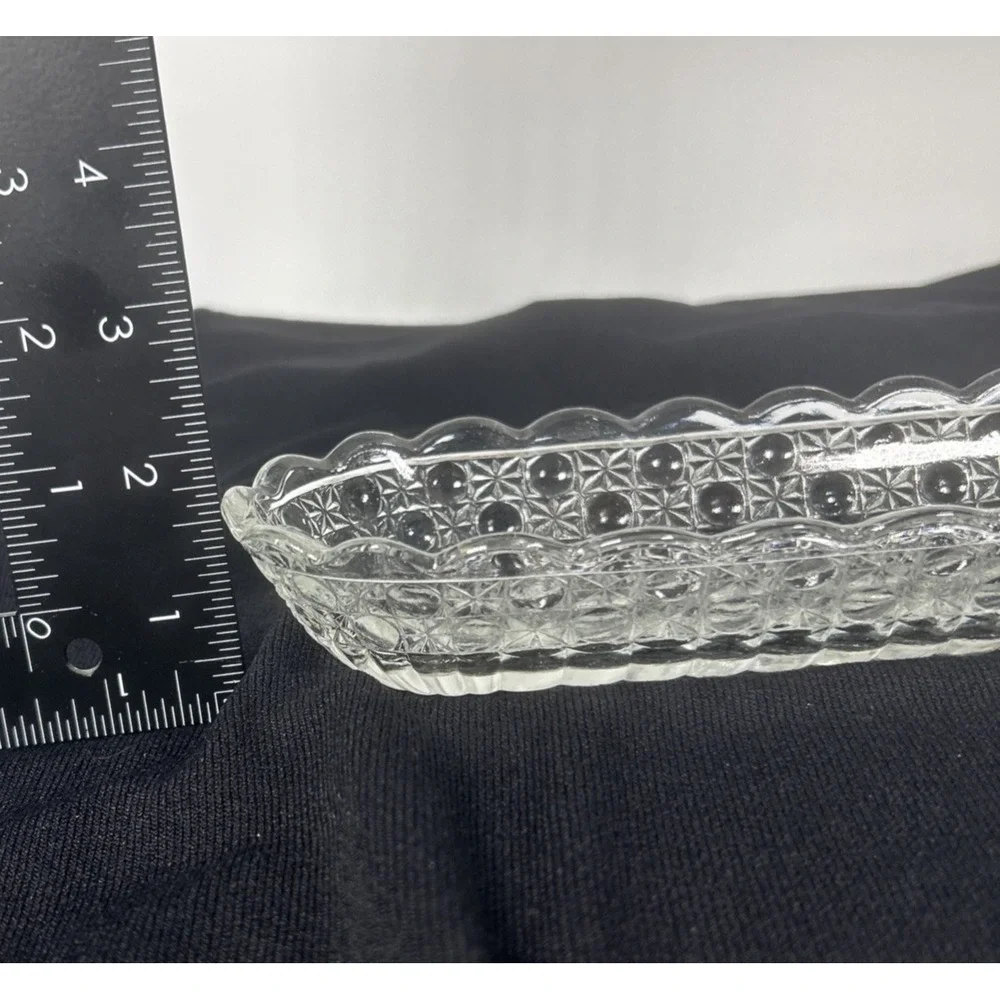 Vintage 1970s Avon Clear Glass Daisy‎ & Button Relish Celery Serving Dish Oblong